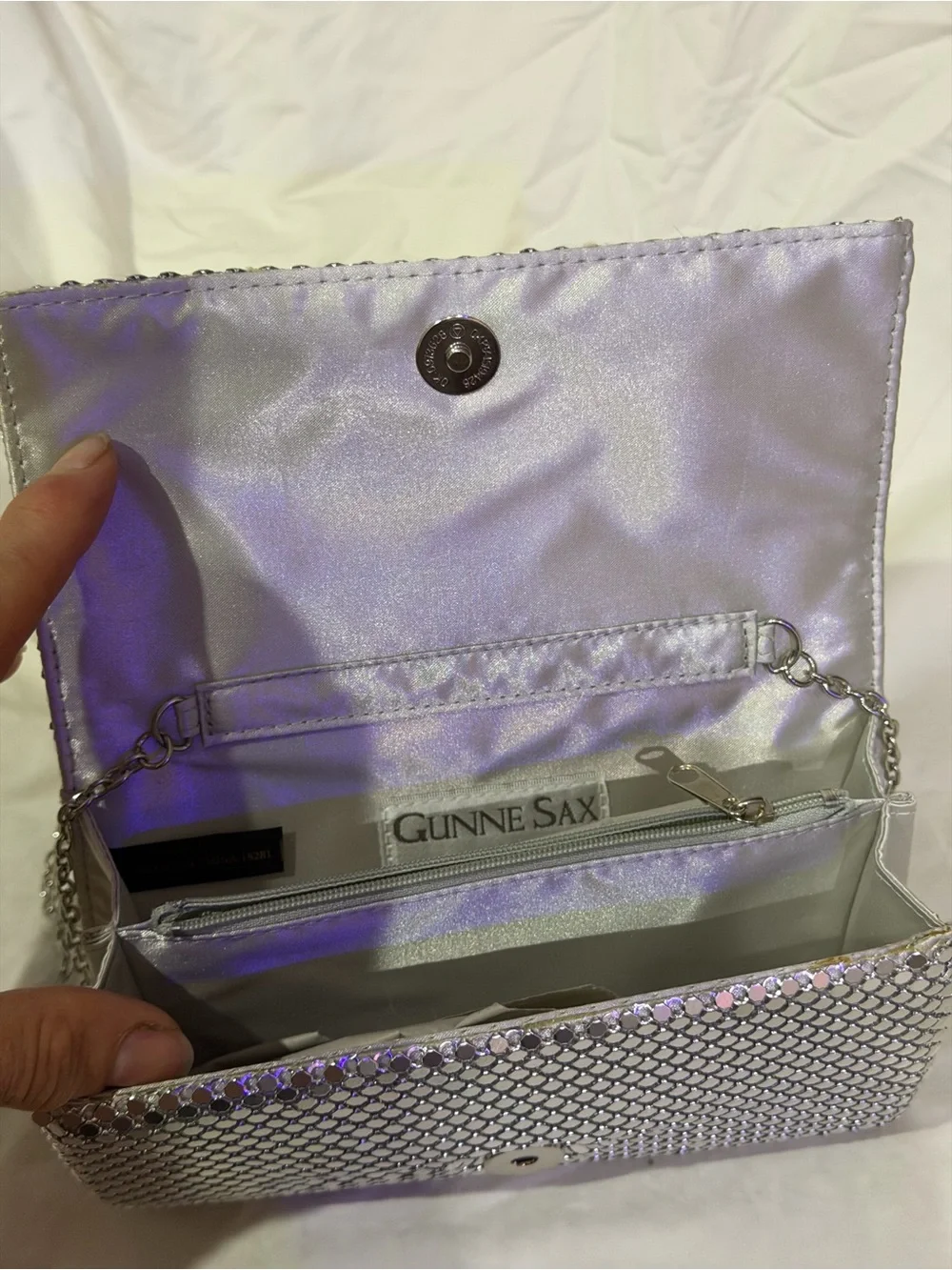 Gunne Sax Silver Sequin Chain Clutch